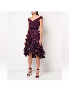 marchesa notte embroidered velvet dress Velvet Cutwork Midi Dress
